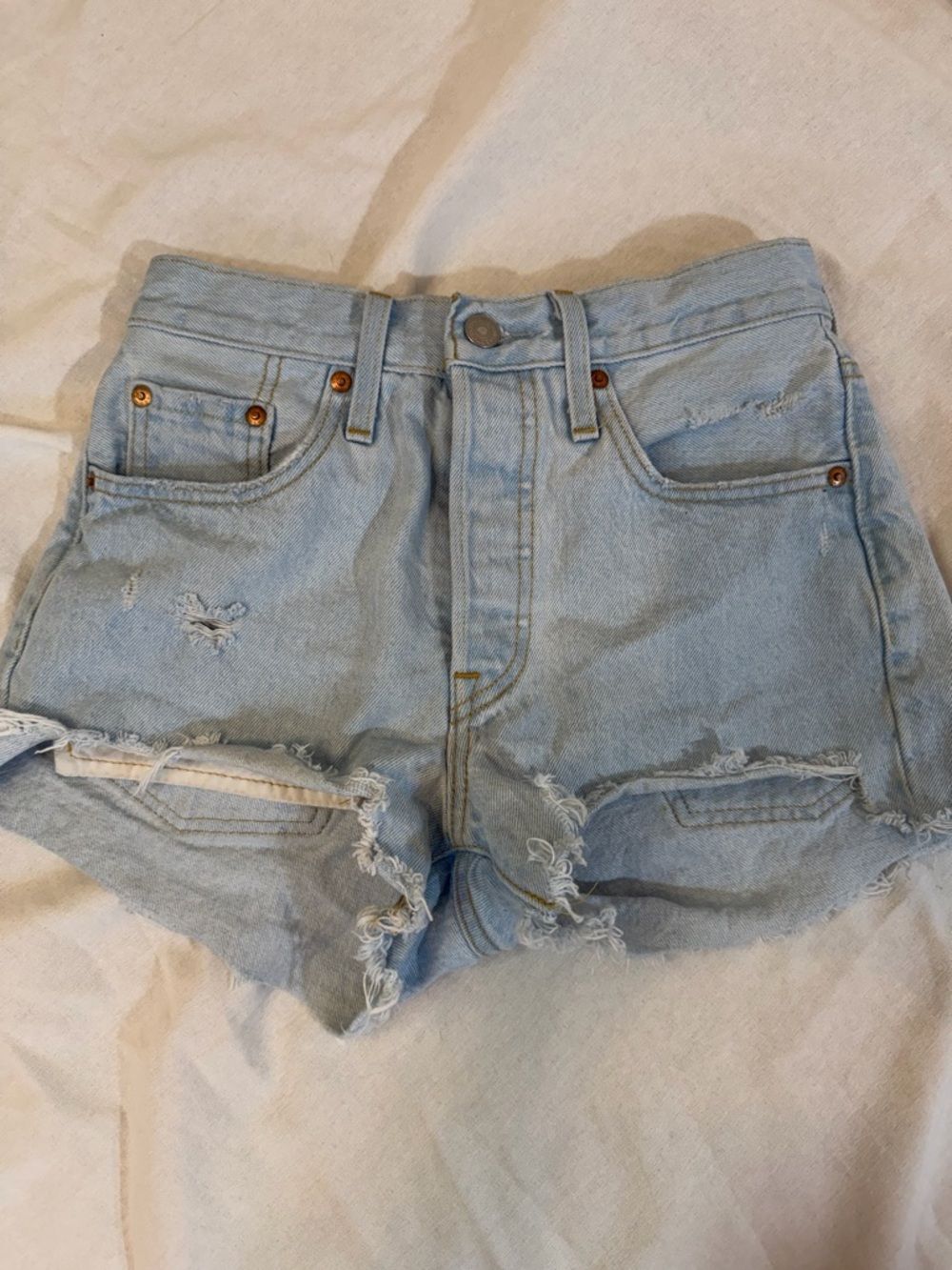 Levi's Light Blue Ripped High-Rise Denim Shorts